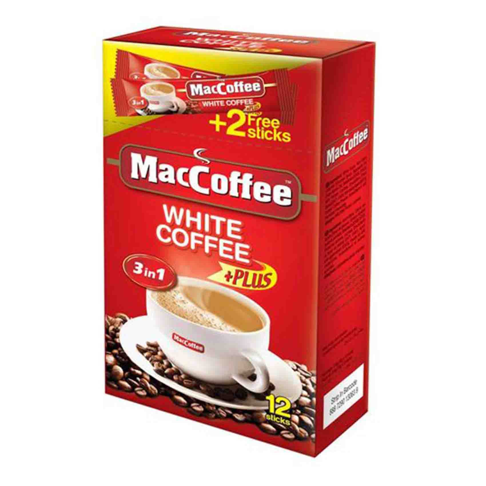 Maccoffee 3 In 1 Plus White Coffee Mix 18g x Pack of 12