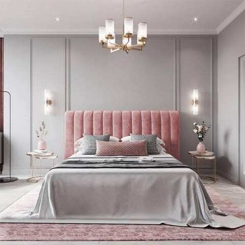 إن هاوس لاتيسو هيكل سرير منجد بالمخمل - نفر ونص - 200×140 سم - زهري فاتح