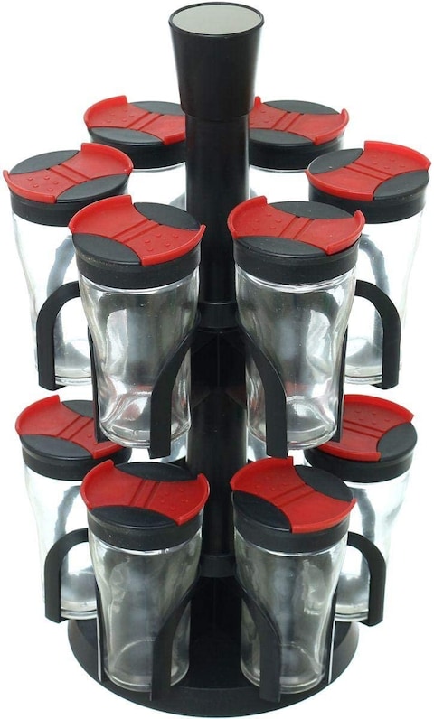 Generic Spice Rack With 12 Glass Jar Bottles - Revolving Countertop Carousel Herbs And Spices Set For Kitchen Counter