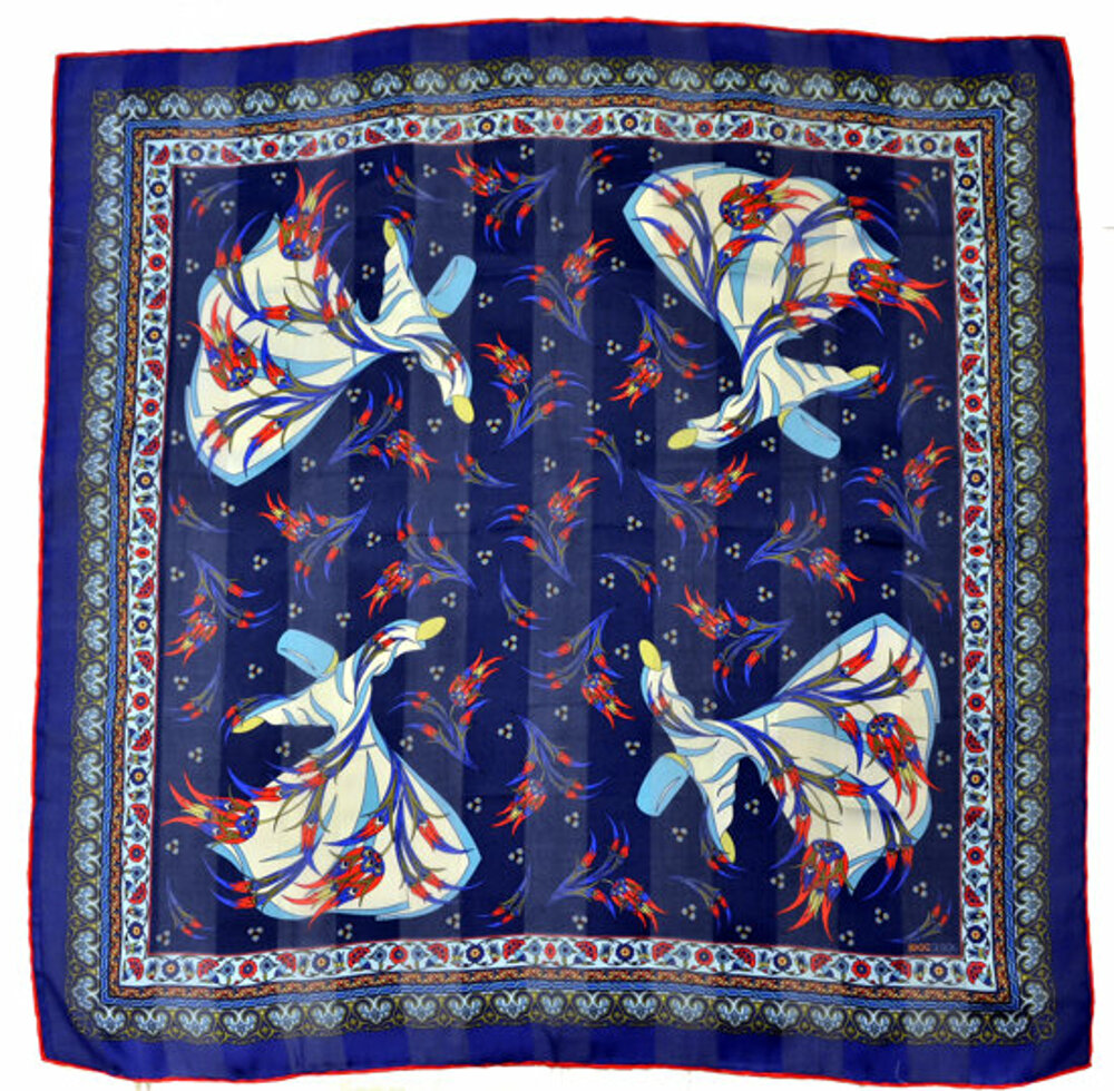 Biggdesign Dervish Burkina Silk Scarf, Ethnic Pattern, 90X90 Cm, Blue Color