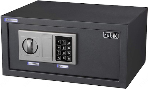 Rubik Wide Safe Box Hotel Size Locker with Digital Number Keypad and Key for A4 Documents Laptop Macbook Tablets Camera Cash Jewelry Security RUB-20ENW-BLK (Black)