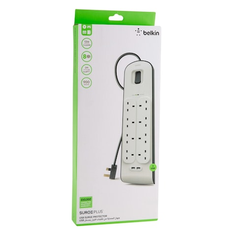 Buy Belkin 8-Socket Surge Protector Extension Cord W/USB Port (2 m