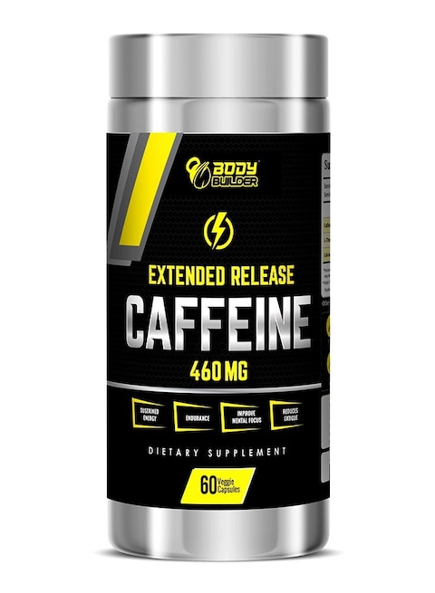 Body Builder Extended Release Caffeine, Increase Alertness And Focus, Boost Energy Levels And Physical Performance, 60 Veggie Capsules, 460mg