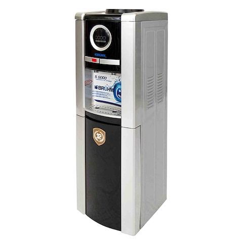 BRUHM Water Dispenser Hot &amp; Normal, Cabinet Compartment,2 Faucets,Safety Switch,Black &amp; Silver, - BWD HN11