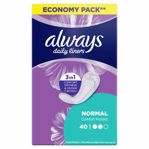 Buy Always Daily Liners Comfort Protect Pantyliners Normal 40 Count in Saudi Arabia