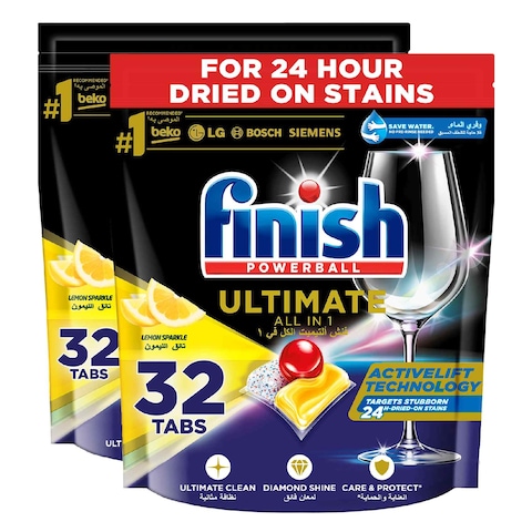 Finish Quantum Ultimate Pro Lemon Dishwasher Tablets Red 32 PCS Pack of 2