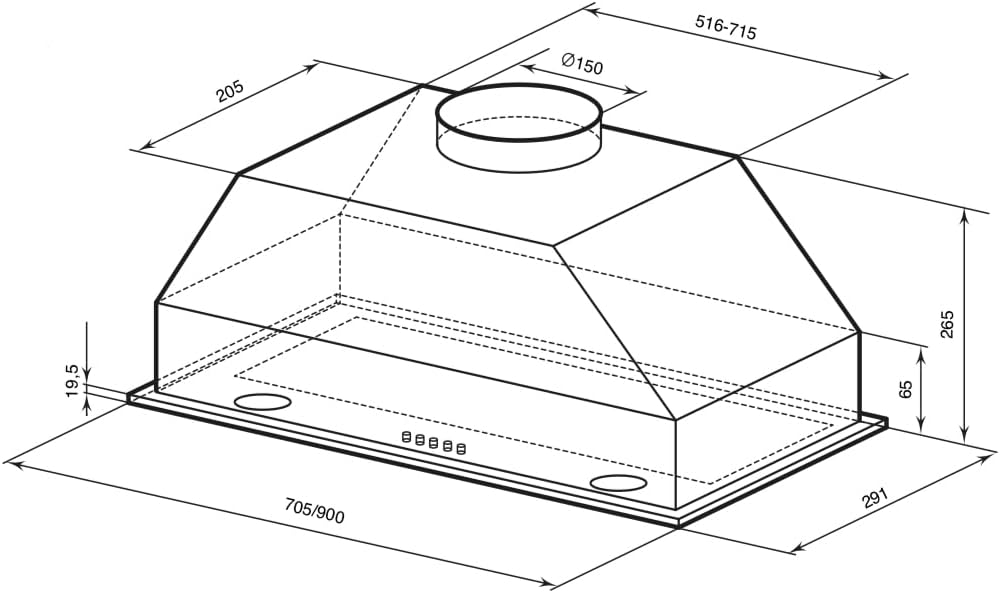 MILLEN 90 cm Buit in Range Hood 750 m3/h - MBKHG 902 BL, 3 Year Warranty