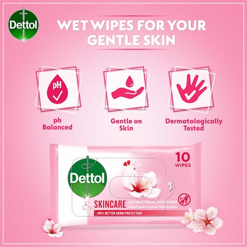 Dettol Skincare Antibacterial Wipes, 10 Pcs (Pack of 5)