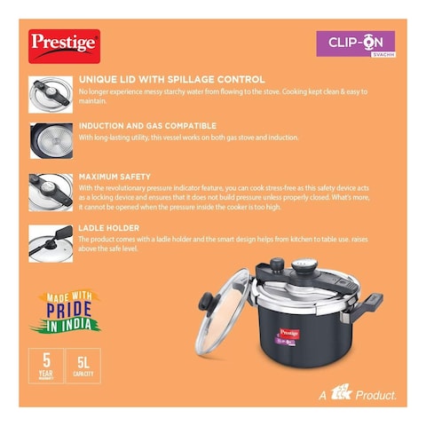 Prestige Svachh Clip-on Pressure Cooker 5L