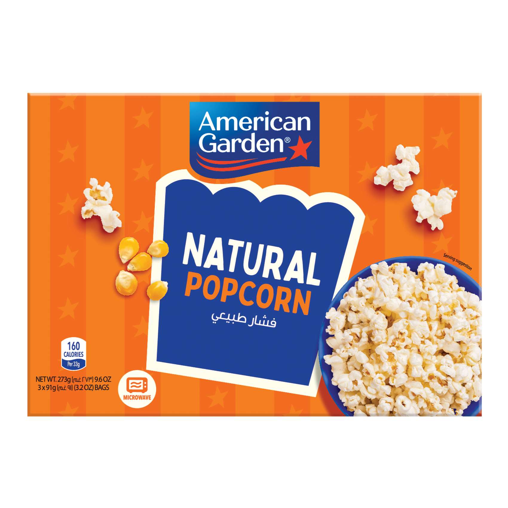 American Garden Microwave Natural Popcorn Gluten-Free 273g (3 Bags of 91g)