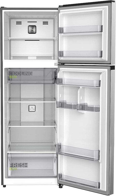 Midea Refrigerator MDRT489MTE46, Recessed Handle, Silver Finish, 338 Ltrs Net Capacity, With Chiller, 2 Glass Shelves, 1 Year Service Warranty