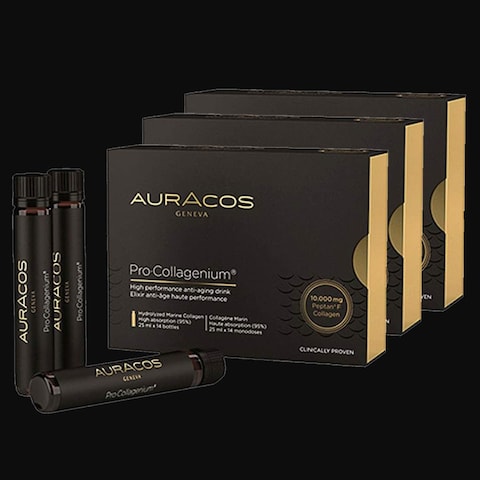 Auracos Pro Collagenium High Performance Anti Aging Drink Three Pack Combo + Free Pocket Makeup Mirror