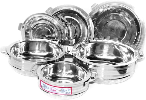 Generic Hotpot Casserole 3 Pcs Set Size 1000, 1500, 2500, Flora Sliver Touch Hotpot Stainless Steel Thermal Serving Bowl, Keeps Food Hot For Long Time, Set Of 3 Pcs