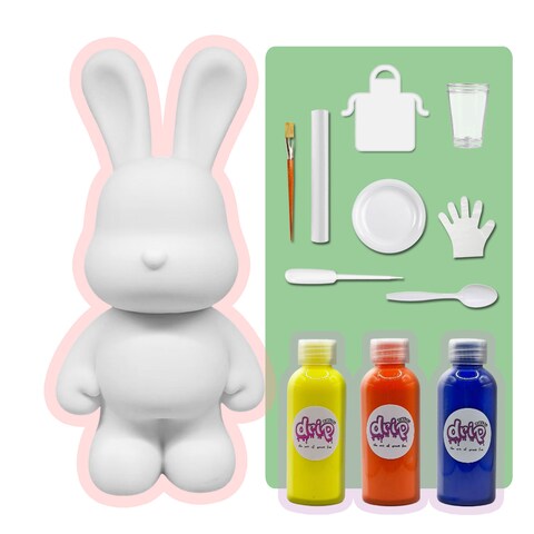DIY MONEY SAVING BUNNY (9 inch - 23 cm) ACRYLIC FLOW POURING PAINT SET RABBIT Colors, Lemon-Yellow, Orange, Dark-Blue. Arts and Crafts, Customize Handmade Creative Birthday Gift.
