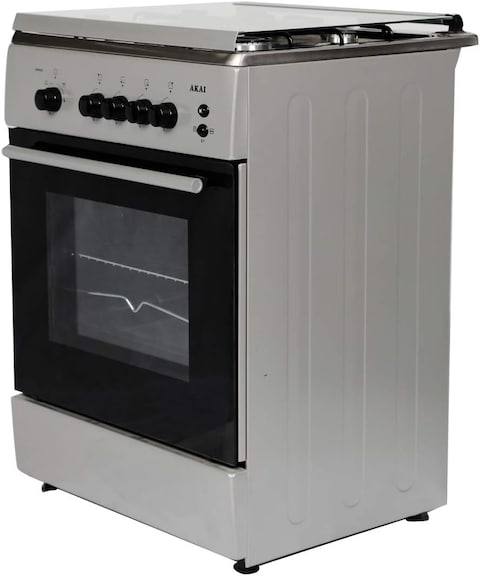 Akai Freestanding Gas Range Cooker With 4 Burners, Silver/Black, CRMA606SC