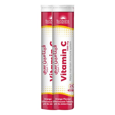 Sunshine Nutrition Vitamin C 1000mg Orange Flavoured Effervescent 20 Tablets Pack of 2