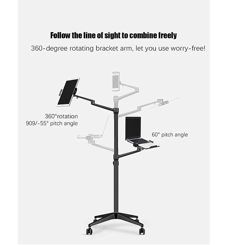UPERGO UP-9L 3 in 1 Laptop, Smartphone And Tablet Floor Stand/Holder For upto 13&quot; iPad And Tablet, Laptop upto 17&quot; - Black
