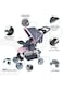 Moon Trek New Born One Hand Fold Multi Position Recline Stroller, Two Tray, Large Canopy And Shopping Basket - Pink Fashion Stripe
