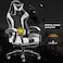 Gaming Chair, Video Gaming Chair, PU Leather High Back Ergonomic Swivel Racing Computer Chair Task Chair, Rolling Office Chair with Lumbar Support and Retractible Footrest for Gaming and Relax (White)