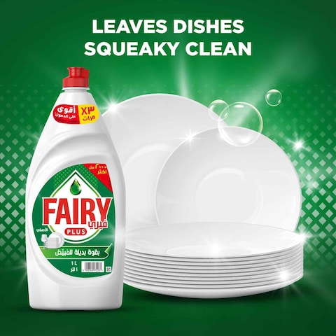 Fairy Plus Fruity Green Dishwashing Liquid Soap With Alternative Power To Bleach 1L