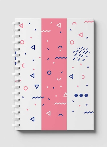 Lowha Spiral Notebook With 60 Sheets And Hard Paper Covers With Modern Mix Shapes Design, For Jotting Notes And Reminders, For Work, University, School