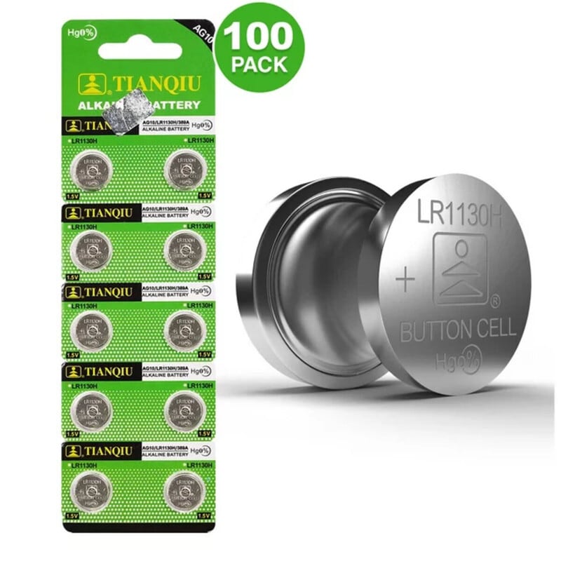 Buy Tianqiu AG10/ LR1130H/ 389A Hg0% 1.5V Alkaline Batteries - 100 ...