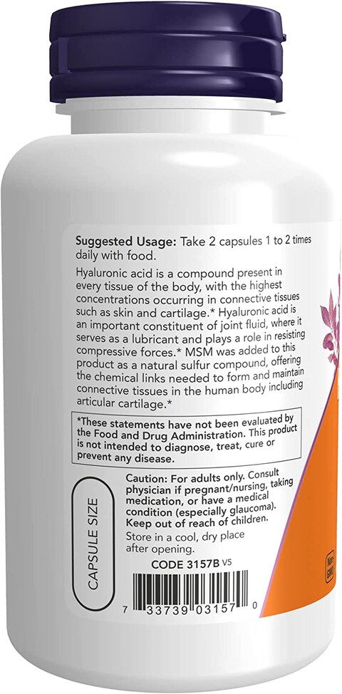 Now Supplements, Hyaluronic Acid 50 Mg With Msm, Joint Support*, 120 Veg Capsules