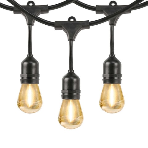 Feit Electric 48ft (14.6 m) LED Indoor/Outdoor String Lights Set- Includes 24 bulbs (plus 2 spares)