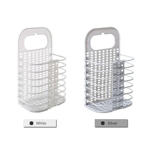 Decdeal - Punch-Free Hanging Plastic Collapsible Laundry Hamper Portable Foldable Folding Storage Basket Bin Container Organizer with Handle Sticky Hook for Bathroom Bedroom