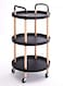 3 Tier Rolling Utility Cart Shelf with Wood Tray Handle Wheels Black