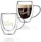 1CHASE&reg; Double Wall Good Morning Printed Glass Mug with Handle for Juice Wine Tea Coffee, Breakfast Cup Cocktail Mug for everyday use, 350 ML ,2Pcs Set.