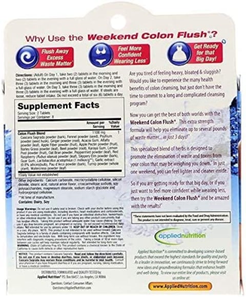 Applied Nutrition Weekend Colon Flush, 3 Days Colon Clean Program,16 Tablets