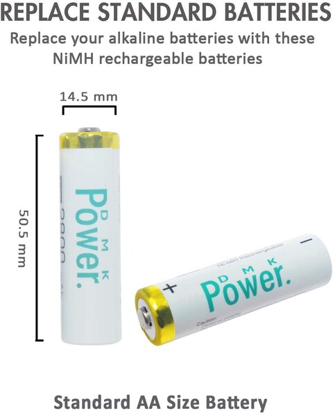 DMK POWER Rechargeable AA Batteries,2800mAh High Capacity Batteries 1.2V NiMH Low Self Discharge (2Pcs)