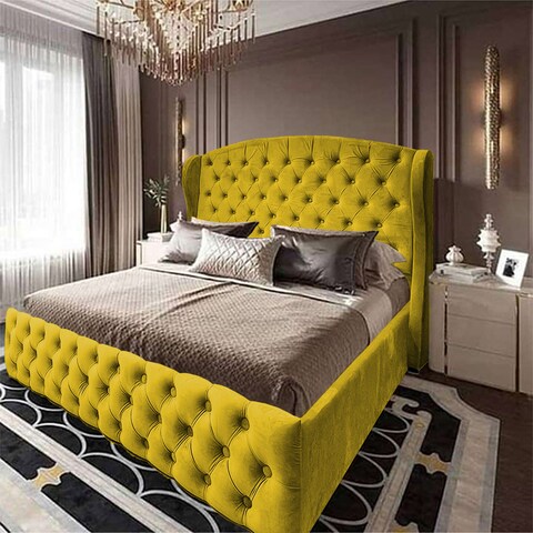 إن هاوس سيرين هيكل سرير منجد بالمخمل - نفر ونص - 200×160 سم - ذهبي