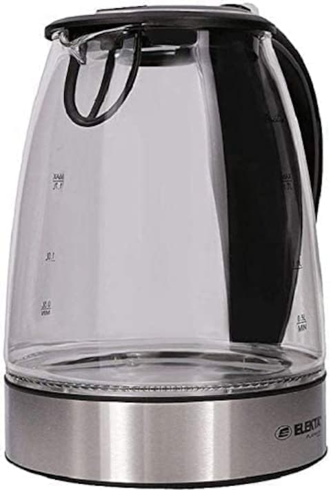 Elekta 1.7 Liter Glass Electric Kettle Cordless With Blue LED Light Black &amp; Silver Model KT001G -1 Years Full Warranty.