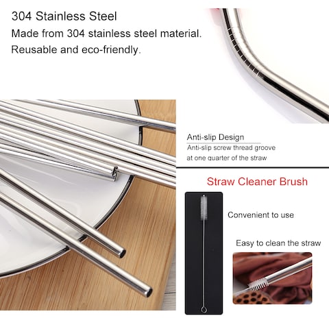 Generic-4 Pcs Reusable Drinking Straw Set 304 Stainless Steel Metal Straw Straight Bent with Cleaner Brush