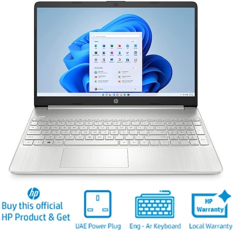 HP Laptop 15S-Eq2001Ne, 15.6&quot; FHD, AMD Ryzen 5 Processor, 8GB RAM, 512GB SSD, AMD Radeon Graphics (Integrated), Windows 10, Natural Silver