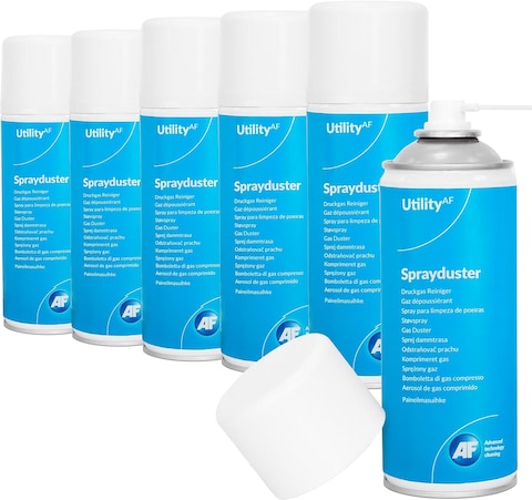 AF Utility Sprayduster/Air Duster Compressed Air Can Blower Spray - HFC Free - for Office PC, Laptop keyboard cleaner dust remover PS5 &amp; xbox fans etc. - 6 x 400ml Pack, ADU400UT