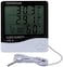 RDN HTC-2 Digital LCD Humidity Meter Temperature Thermometer Clock with Sensor Cable, White