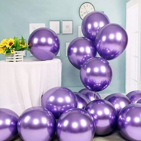 Party Time 25-Pieces 12&quot; Purple Metallic Chrome Balloons, Shiny Latex Balloons For Baby Shower, Bridal Shower, Valentine&#39;s Day, Wedding &amp; Birthday Party Decoration - Party Supplies