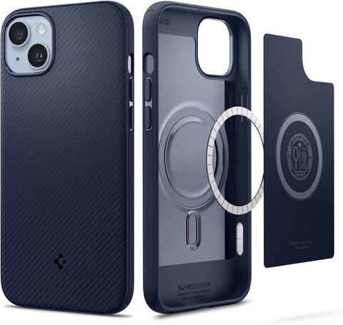 Spigen Mag Armor (MagFit) compatible with Magsafe designed for iPhone 14 Plus case cover (2022) - Navy Blue