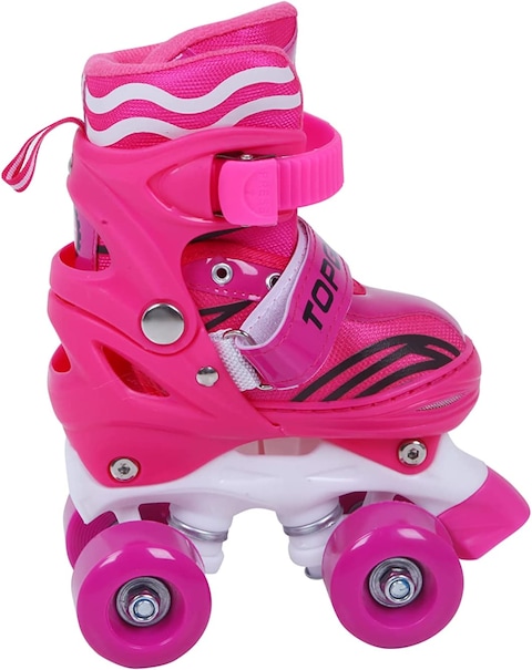 Top Gear Roller Skates Shoes, TG 9008, Adjustable For Kids, Double Row 4 Wheel With All Wheels, Fun For Kids, Pink, Small