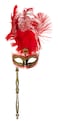 Deluxe Eye Mask Wtih Feathers And Stick-Red