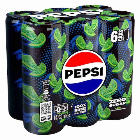 Pepsi Zero Lime Cola Beverage Cans 330ml Pack of 6