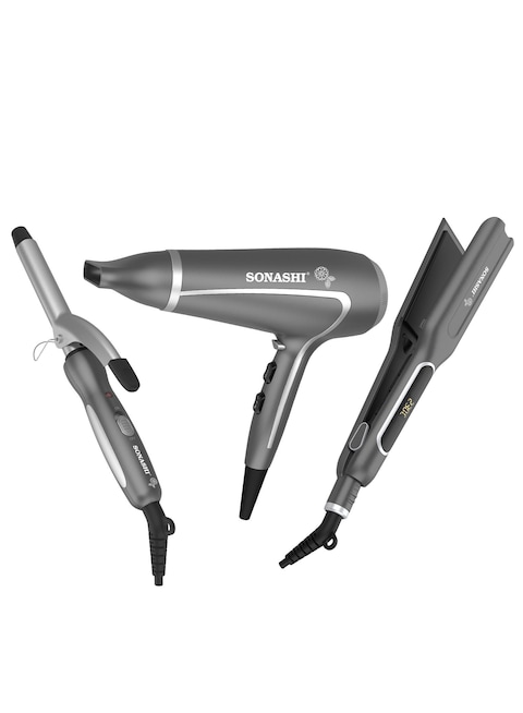 Sonashi 3 In 1 Hair Dressing Combo Gift Set SBS-800 Grey (Hair Dryer, Hair Straightener &amp; Hair Curler Bundle)