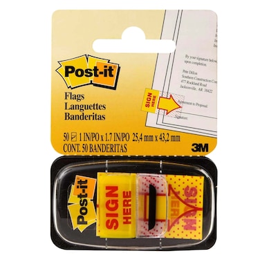 3M Post it Tape Flags (Sign Here) Yellow