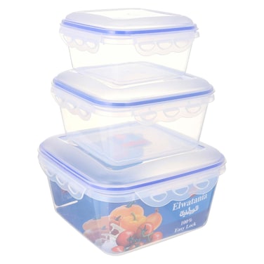 الوطنية طقم علب حفظ طعام مربعة - 3 قطع