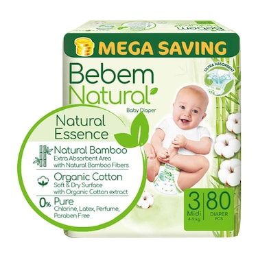 بيبيم ناتشورال حفاظات للأطفال ميدي - 80 قطعة