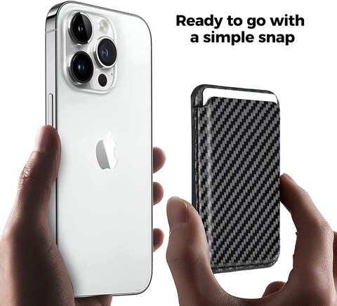 Monocarbon Real Carbon Fiber Magnetic Wallet [Magsafe Compatible] Card Holder For iPhone 14 iPhone 13 And iPhone 12 Series - Black