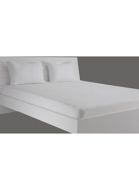 Krude Fitted Sheet 1Pc-Fabric: 100% Cotton 250Tc Sateen 1cm Stripe Cotton, White 100X200+25cm